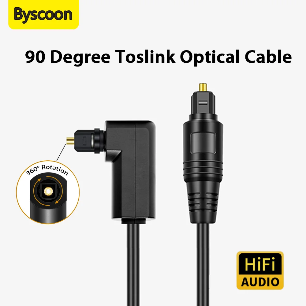 Right-Angle Toslink Fiber Optical Cable with 360-Degree Rotating Plug for Home Theater Audio Systems