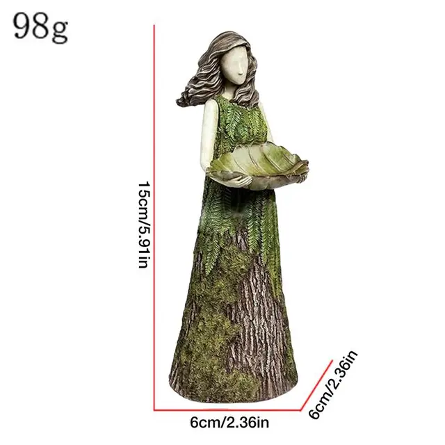 Erdei Lány Madár -Etető Zöld Tündér Szobor Etető Madárfürdők Kerti Gyep Udvarához Art Tornác Terasz Kültéri Dekorációk - Image 6