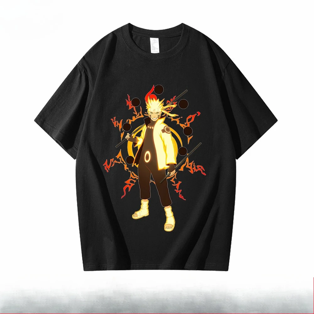 Naruto Trendy Black Children's Summer Anime Graphic Cotton T-shirt