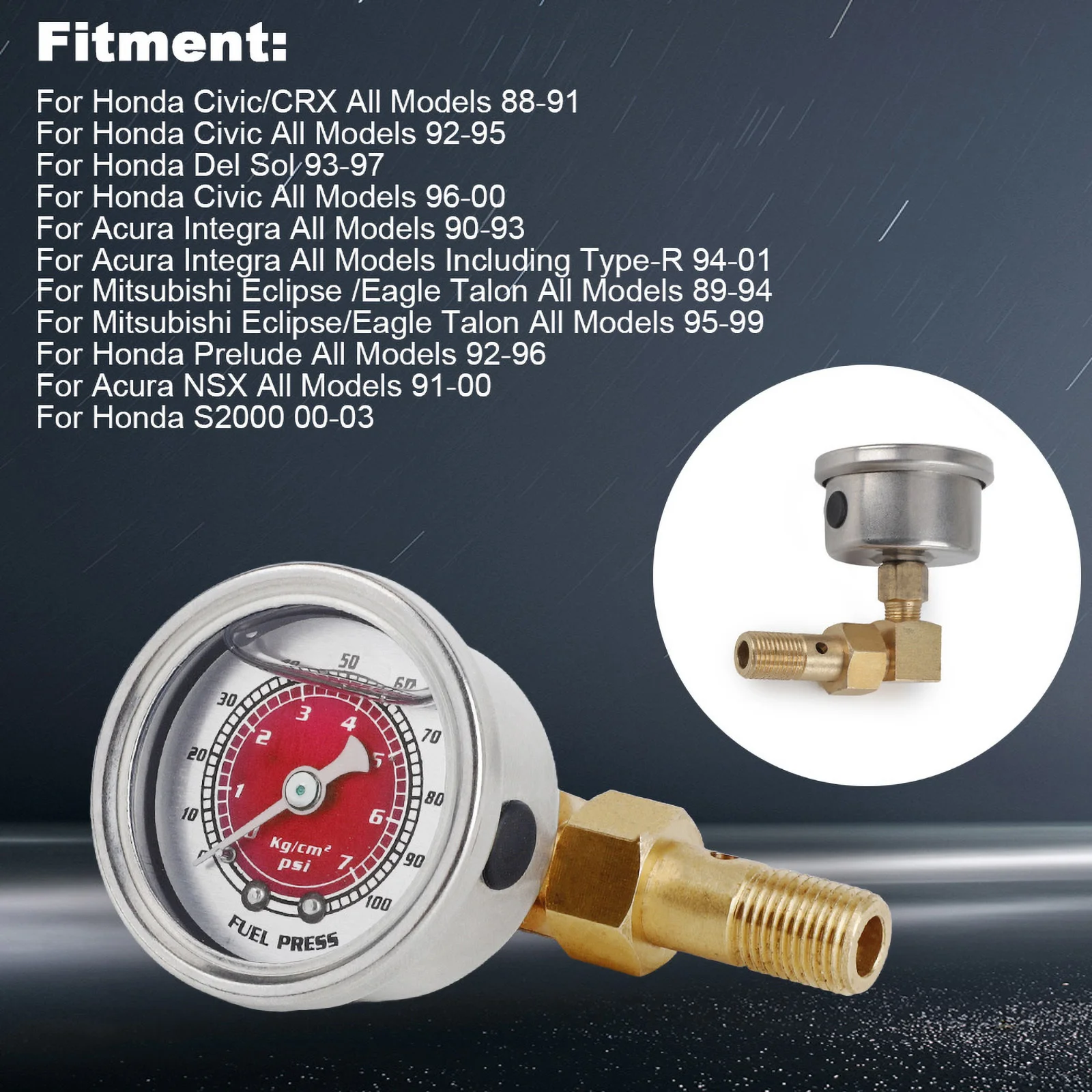 NPT 1/8 Öl Kraftstoff Manometer für Honda Civic CRX Acura Mitsubishi Eclipse Auto Heizöl PSI Druck Flüssigkeit Gefüllt Manometer – Detail 6