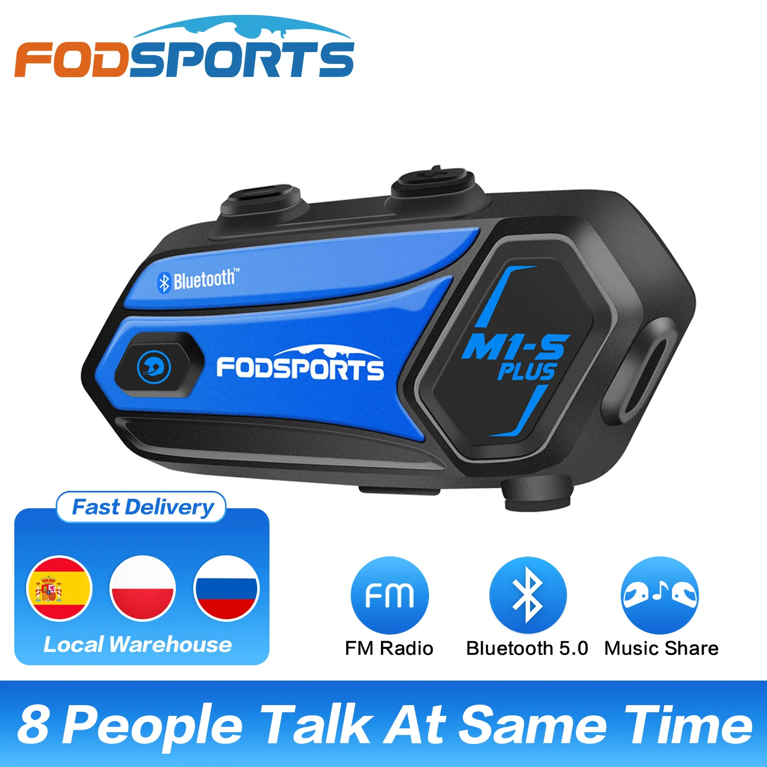Fodsports M1-S Plus Intercom Casco Moto Auricolare Bluetooth 8 Piloti 2000M Intercomunicadores Moto Bt 5.0 Con Radio Fm E Funzione Di Condivisione Del