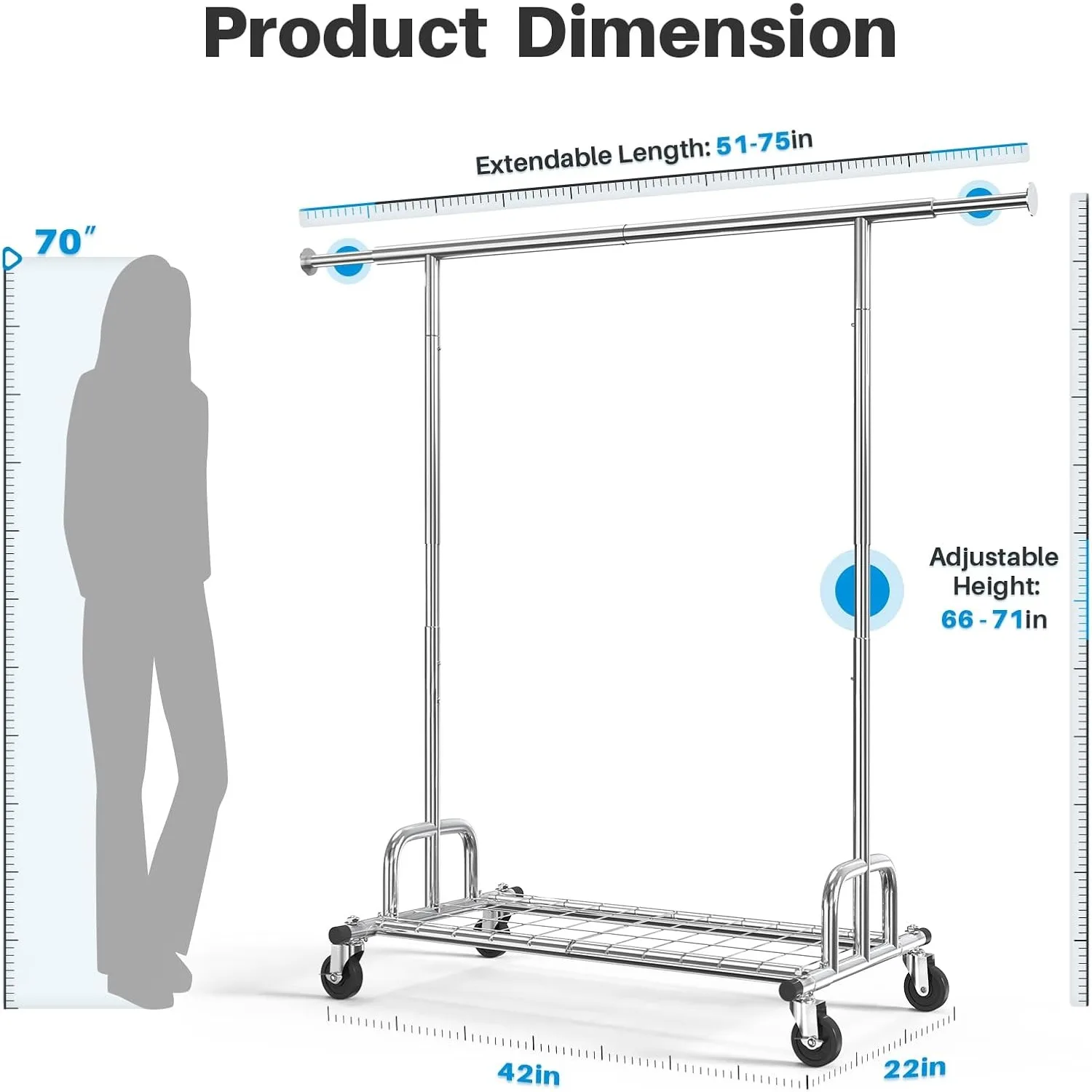 Clothing Garment Rack Capacity 450 lbs Clothing Racks on Wheels Rolling Clothes Rack for Hanging Clothes Heavy Duty Commercial 5