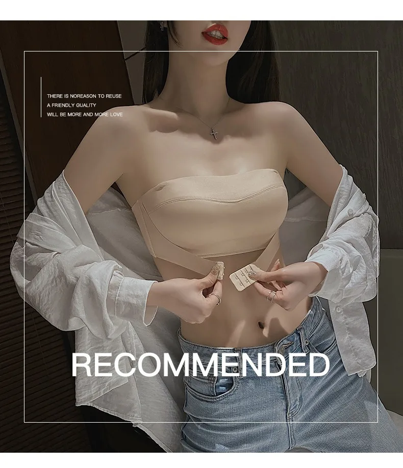 

Bra Strapless underwear women's front and back buckle anti slip thickened gathered chest wrapping traceless invisible girl bra