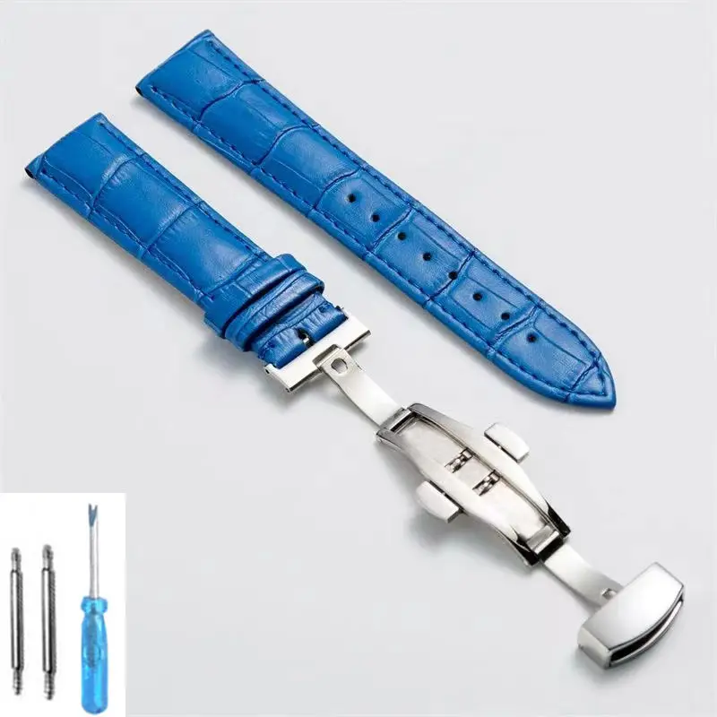 Premium Leather Watch Strap with Butterfly Clasp - Elegant Wristband Accessory