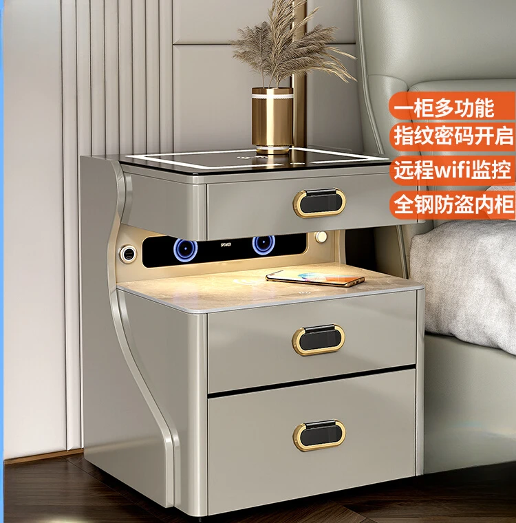 

Nightstand Safe, Smart Home 2023 New Bluetooth Speaker, Wireless Charging, WIFI Remote Monitoring, Fingerprint Lock, Voice Lamp