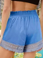 Blue Women's Oversized Woven Solid Color Casual Shorts Comfortable Loose Fit High Waist Knee-Length Summer Fashion Blue - Image 2