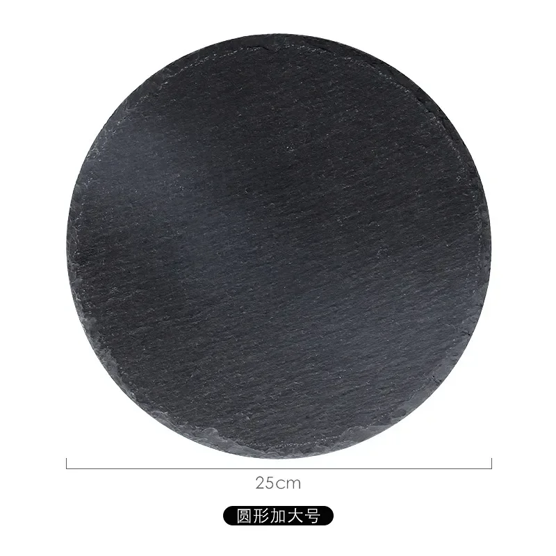 Black Stone Round Natural Slate Western Steak Plates Slate Dinner Plate Kitchen Cheese Pizza Flat Fruit Tray Plate for Wedding