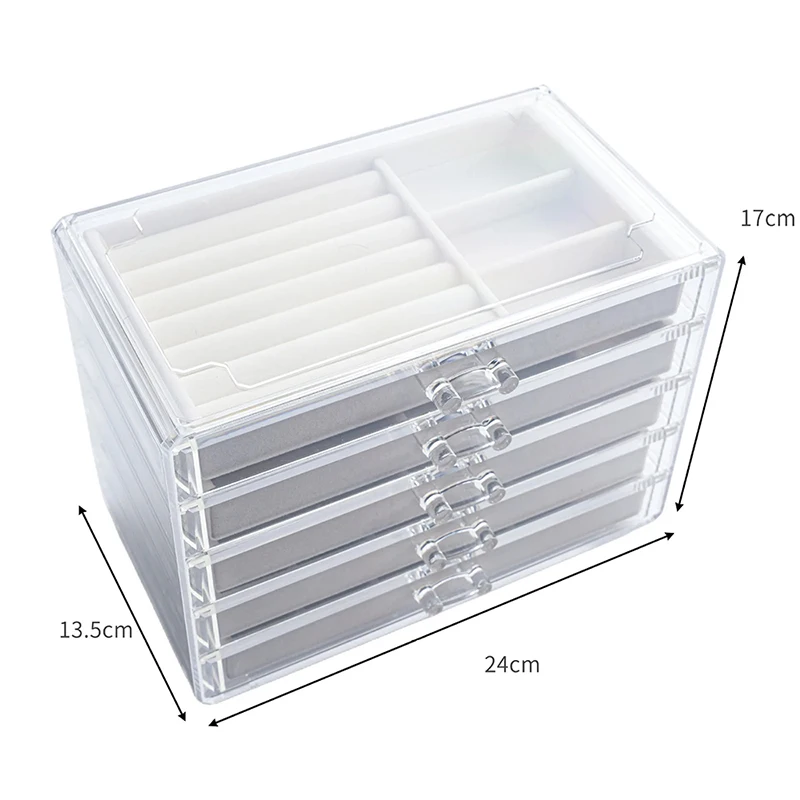 Jewelry Organizer Box Transparent Display Case 5 Layer Earrings Necklace Ring Plastic Storage Boxes Velvet Jewelry Tray Gifts