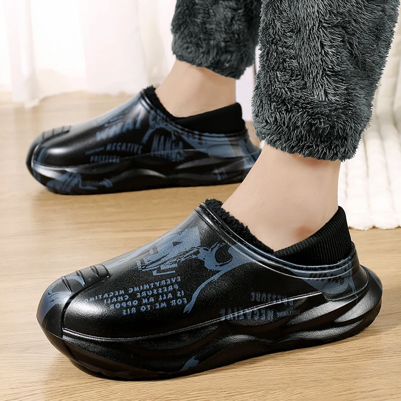 Men Shoes Winter Warm Shoes Plush Lining Indoor Cotton Slippers Concise Platform Outdoor Kitchen Shoes House Waterproof Slippers