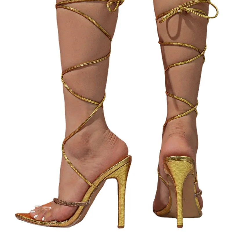 2023 Sexy Narrow Band Ankle Strap Women Sandals Fashion Thin with Heels Gladiator Sandals Summer High Heel Party Sandals Women