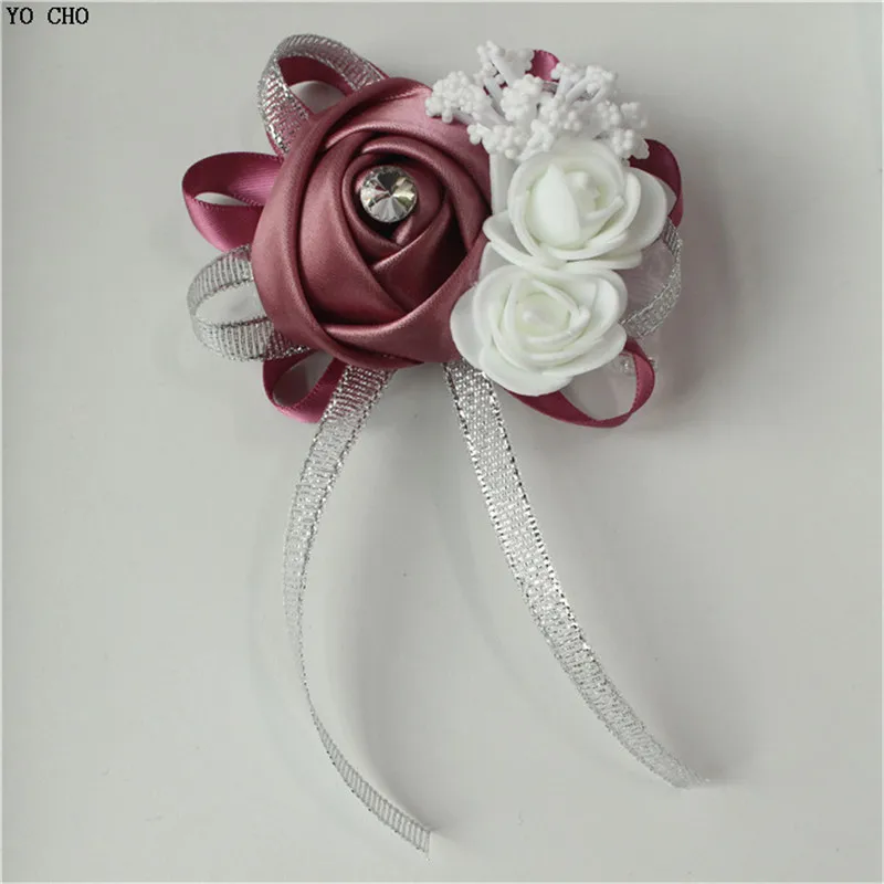 Silk Roses White Wrist Corsage for Bridesmaids - Elegant Floral Bracelet in Pink and Blue for Weddings