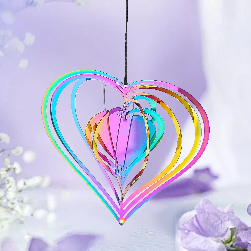 3.9inch Stainless Steel Heart Wind Spinnner Hanging 3D Magical Rotating Flowing Effect Wind Chimes Pendant Garden Yard Decor wind chimes,wind chime,windmill spinner