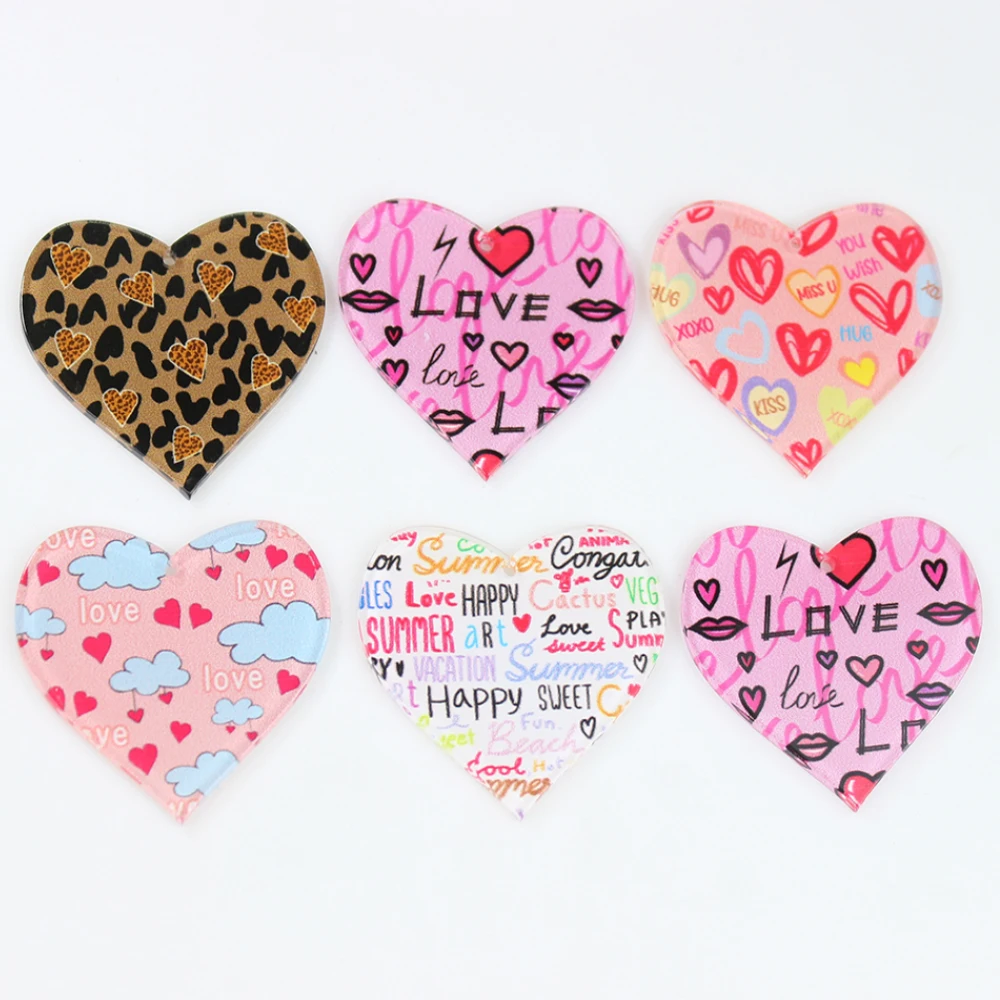 

10Pcs/Lot Acrylic Valentine's Day Love Heart Charm Pendant For Earring Keychain Diy Crafts Jewlery Making Finding