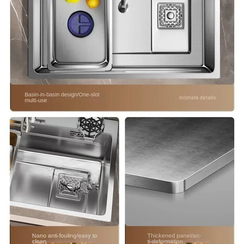 Stainless Steel Large Kitchen Sink Single Bowl Workstation Wash Basin Drop-In Topmount Installation Deep Sinks