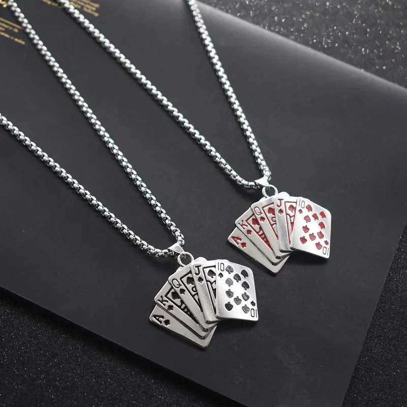 

New Goth Men Statement Poker Lucky Ace of Spades Pendant Necklace Stainless Steel Long Chain Necklaces Jewelry Christmas Gift