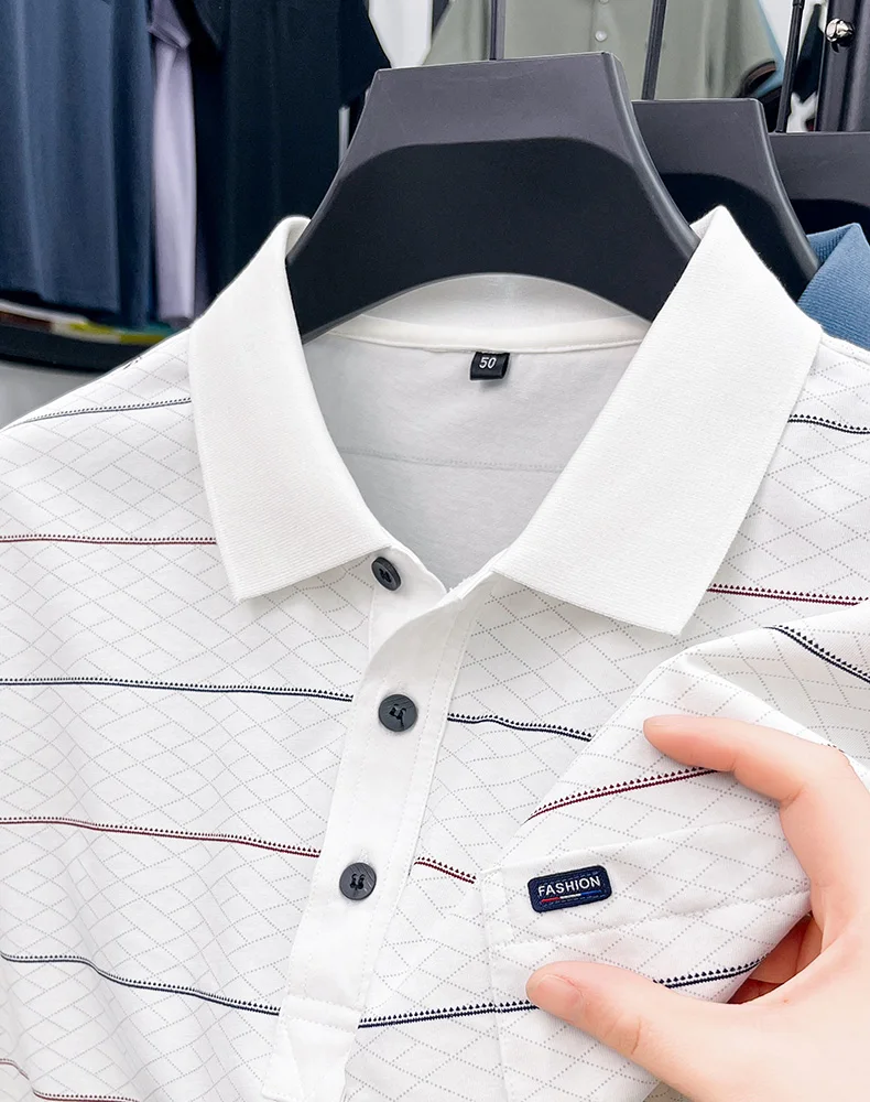 Luxury brand plaid jacquard short sleeve polo shirt fashion letter embroidery pocket classic stripes trend men's new T-shirt top 17 S84f6afc292fd429ca523e9689e0e79d6Y