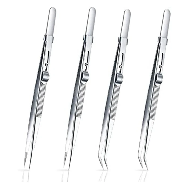

4 Pack Diamond And Jewelry Tweezers Fine Point Tip Straight Tweezer Locking Tweezer Accessories