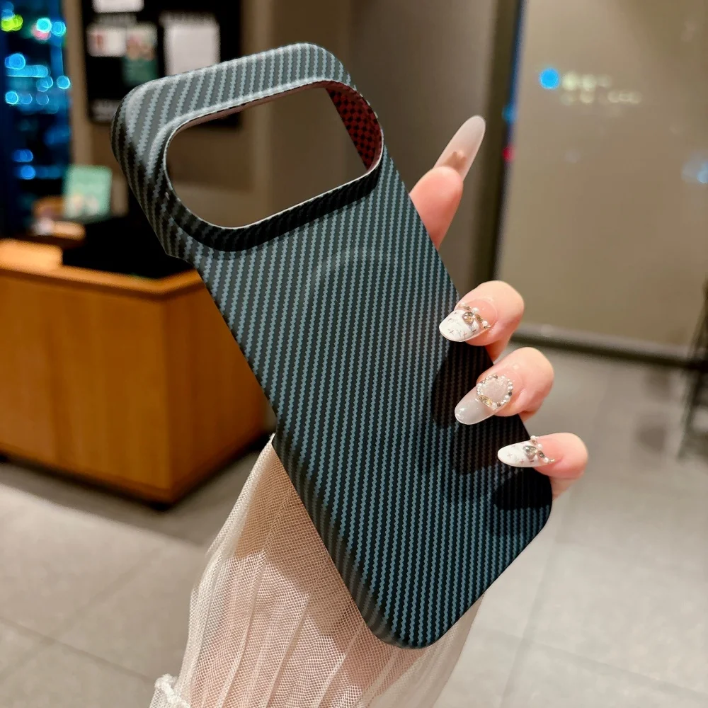 Luxury Ultra Thin Carbon Fiber Kevlar Texture MagSafe Phone Case - Frosted Half Bumper Cover