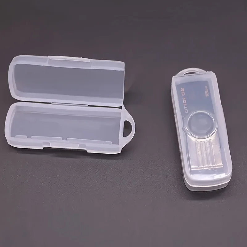 5pcs Mini Transparent PC USB Flash Drive Storage Box, Modern Plastic, Lidded, Durable Protective Case, with Basket