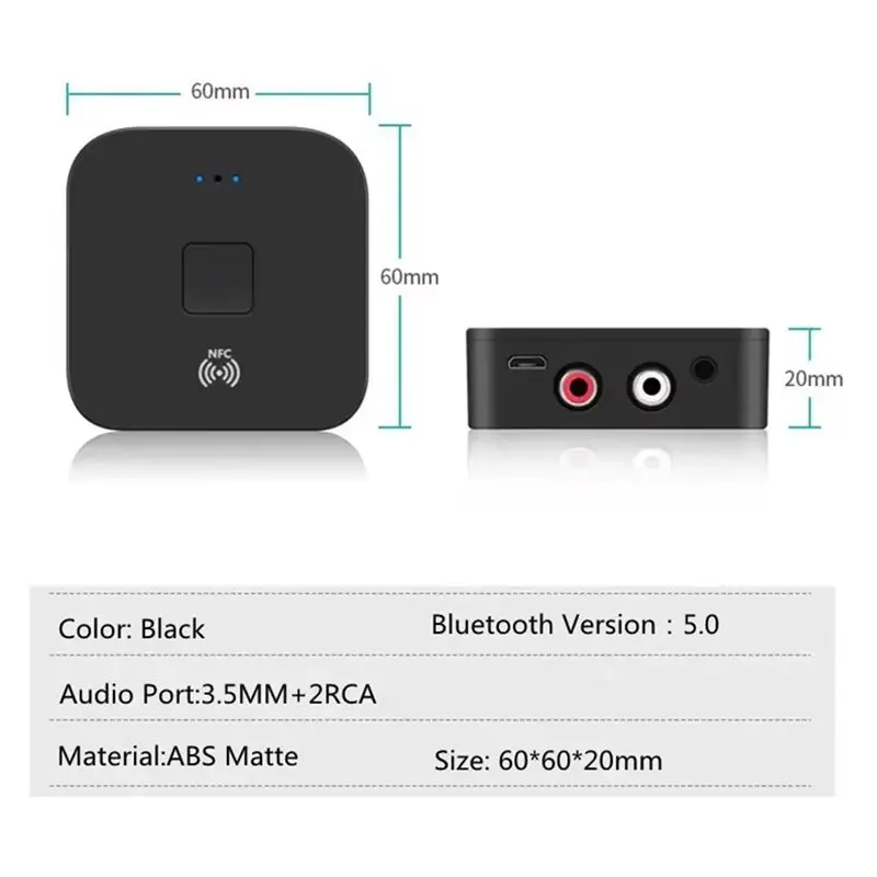 B03B-블루투스 5.0 RCA 오디오 수신기 3.5Mm AUX 잭 스테레오 음악 무선 어댑터 마이크 스피커 증폭기 자동 켜기/끄기