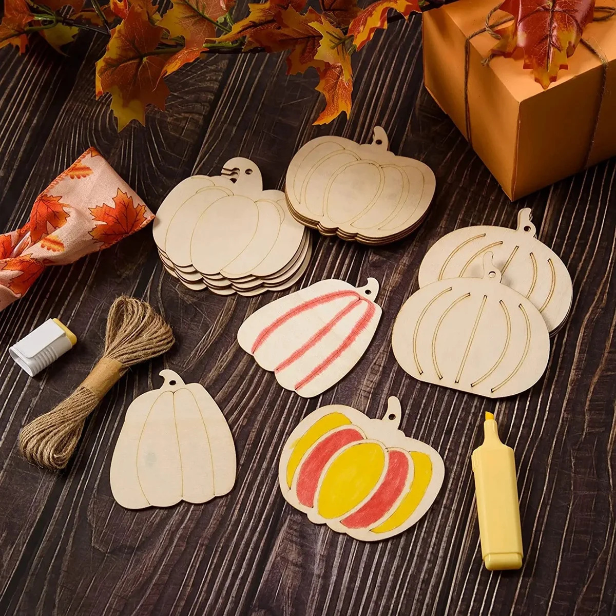 6pcs/set Wooden Pumpkin Hanging Craft DIY Painting Ornaments For Thanksgiving Home Door Garden Decorations Kids Gifts Supplies