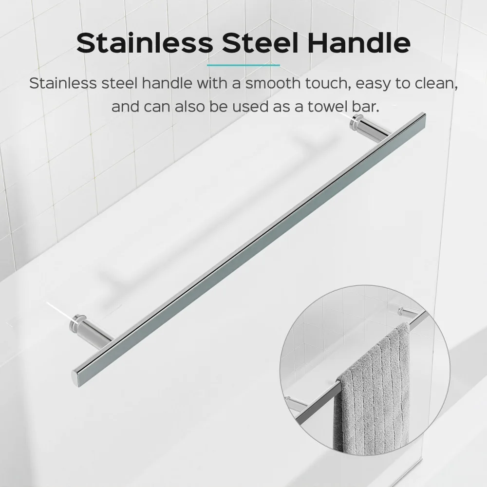 31 in. W * 55 in. H Frameless Shower Doors for Bathtub, 1/4" (6mm) Thick SGCC Tempered Glass Door, Pivot Shower Door Panel 5