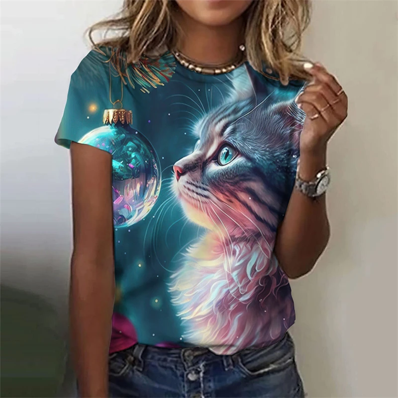 

Fashion Womens T-shirt 3D Cats Print Tees Tops Harujuku Animal T Shirt Female Clothing Oversized Summer Top 2024 Women's T-shirt