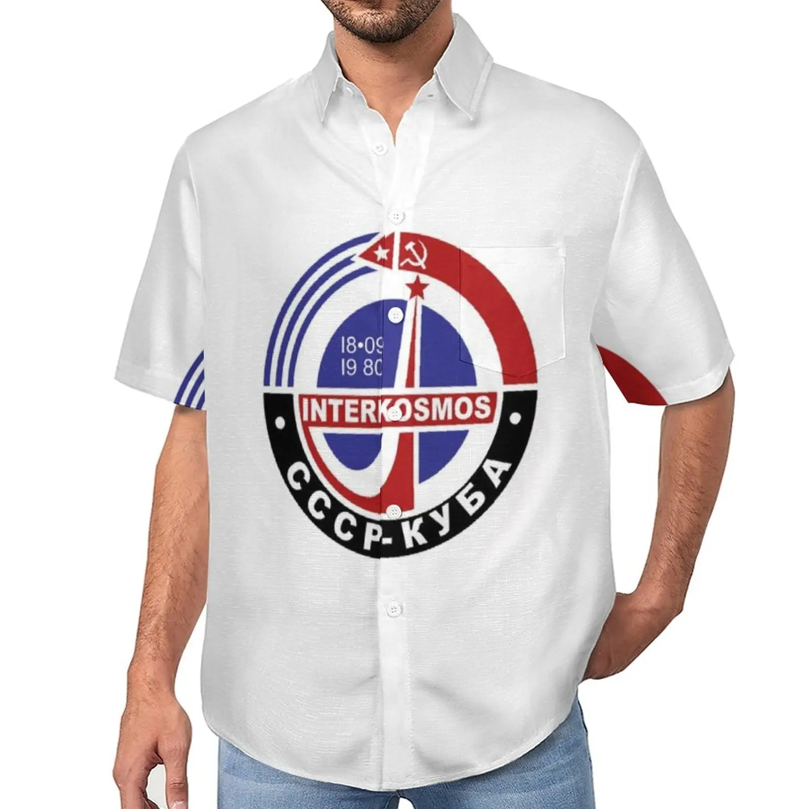 

CCCP INTERKOSMOS Soviet Space Program Casual Shirts Science Beach Shirt Hawaii Streetwear Blouses Men Printed Plus Size 4XL