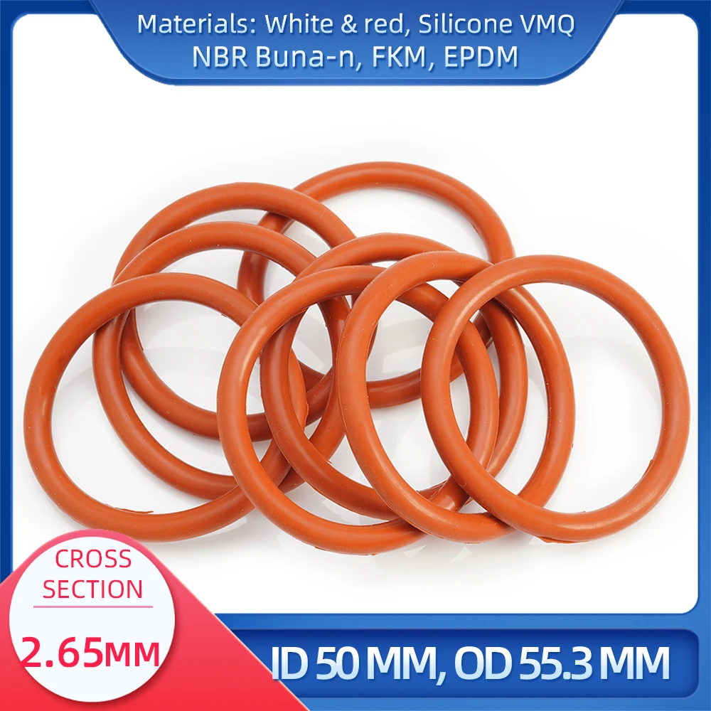 

O Ring CS 2.65 mm ID 50 mm OD 55.3 mm Material With Silicone VMQ NBR FKM EPDM ORing Seal Gaske