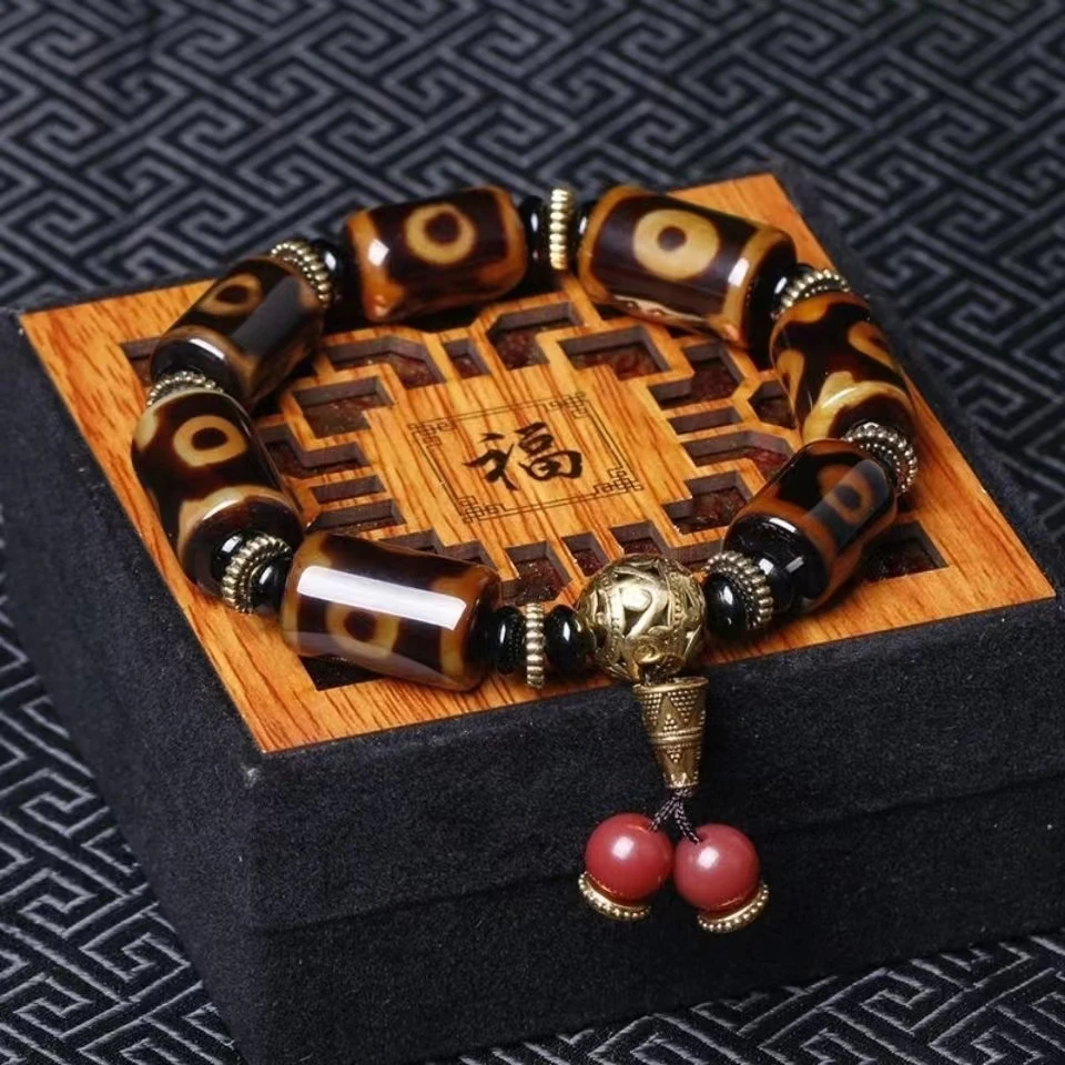 

Excellent Nature Tibetan Dzi Bead Bangle Agate Bracelets Chalcedony Magical Energy Bless Wealth Money Talisman Very Good