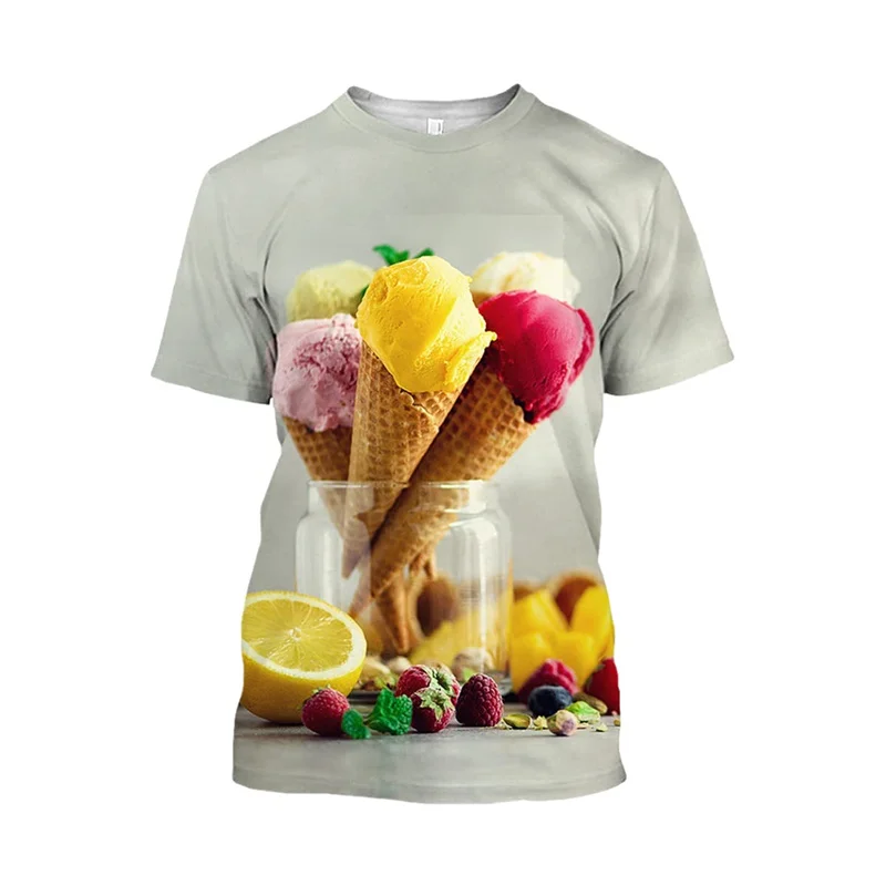 

Ice Cream 3D Print T-Shirt Men Strawberry Chocolate Graphic T Shirt Unisex Funny Food Casual Short Sleeve Tops Cartoon Tee Shirt