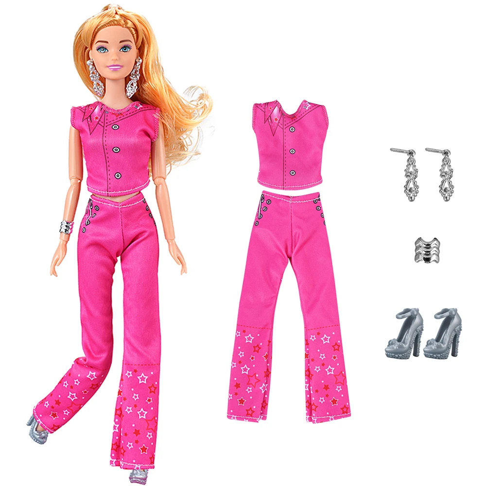 Nk Movie Hot Pink Fashion Clothes Set Per Barbie Doll Accessori Fashion Outfit Shoes Orecchini Bangle Per Ragazze 1/6 Dolls Toys