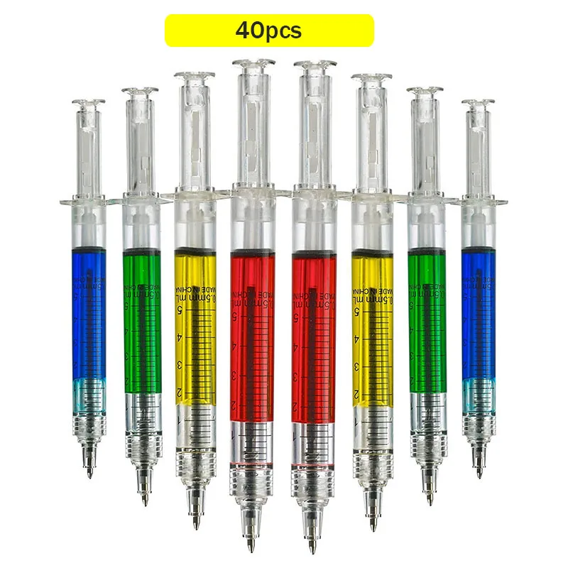 

40pcs Injection Type Ball Point Pen Doctor Nurse Gift Liquid Pen Color Syringe Pens Wholesale