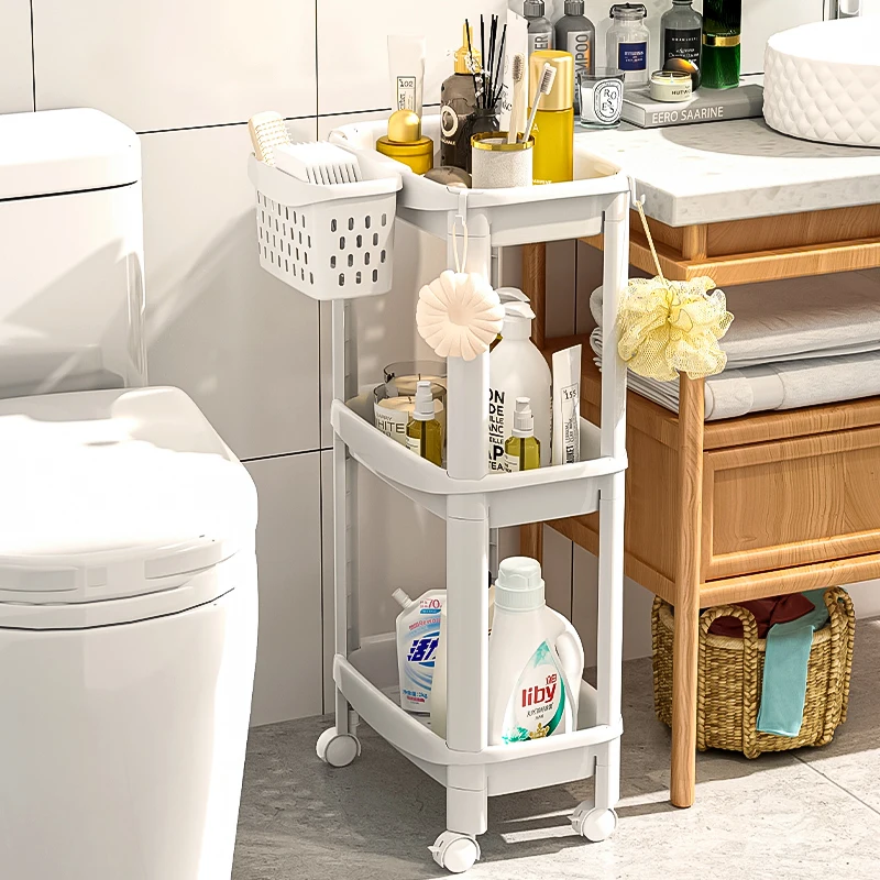 

Versatile Bathroom Organizer Floor-Standing Narrow Shelf for Washing Machine and Kitchen Storage Ideal for Compact Living Spaces