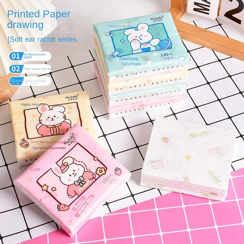 16 Packs of Cartoon Printing Handkerchiefs 4 Layers of Thickened Portable Small Packs Napkins Facial Tissues Can Be Wet Water