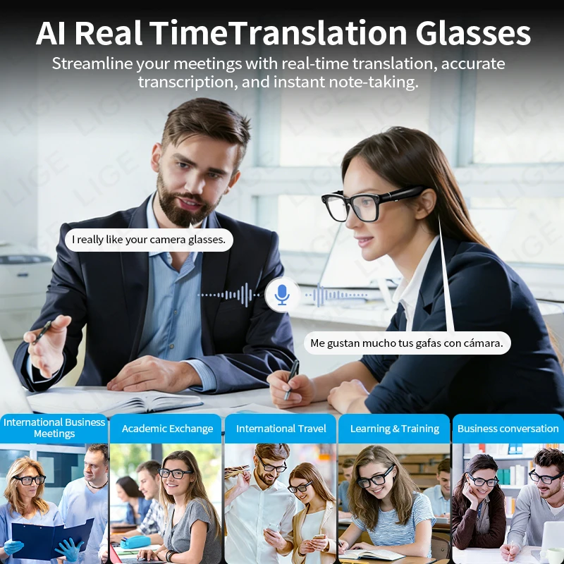 Nuovi Occhiali Intelligenti LIGE con AI, Registrazione Video HD, ChatGPT, Chiamate Bluetooth, Traduzione in 100+ Lingue, Riproduzione Musicale, Occhiali da Sole Smart per Uomo - immagine 5
