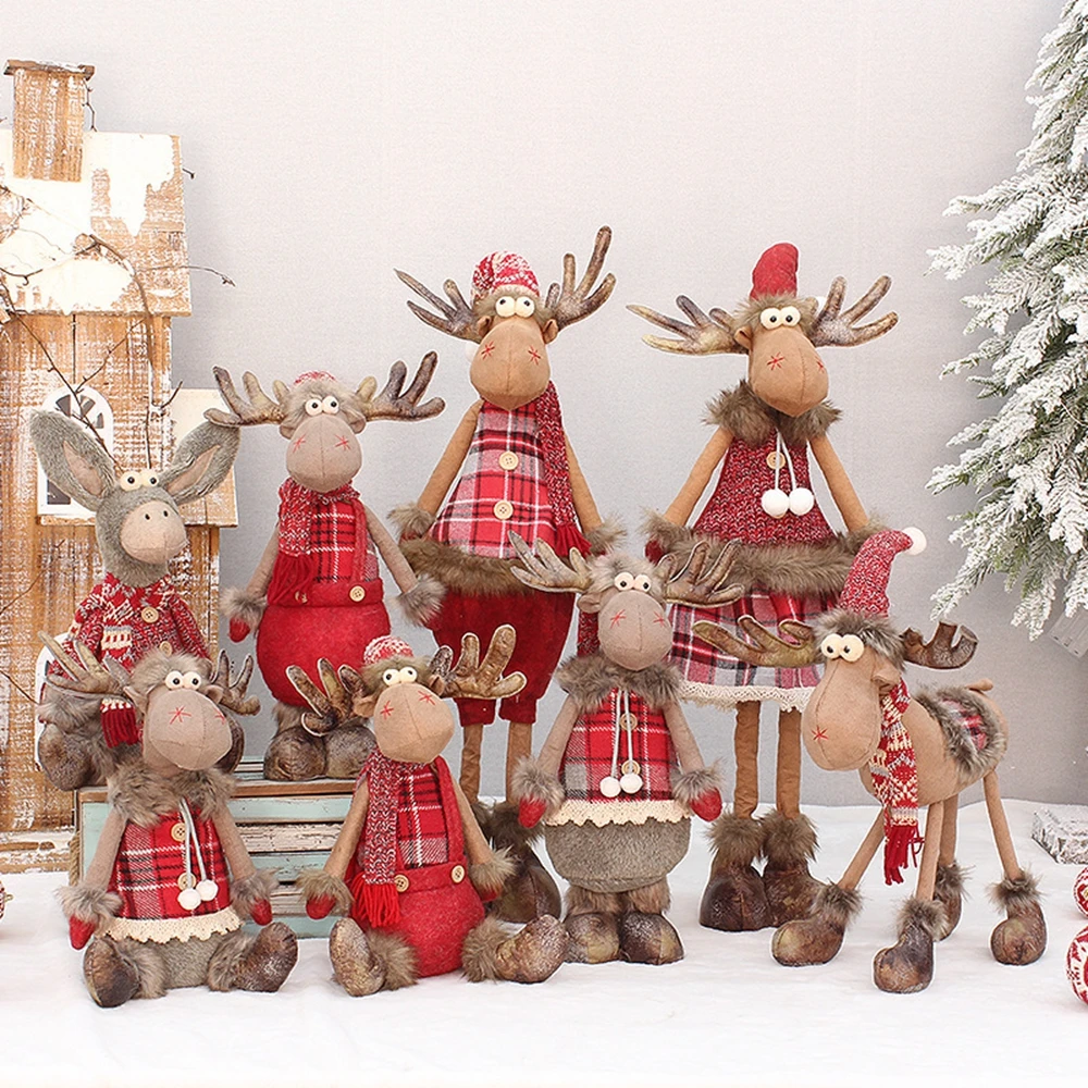 

Christmas Decorations Doll Plush Toy Red Retractable Standing Sitting Posture Elk Doll Ornament Xmas Holiday Party Decor Gifts