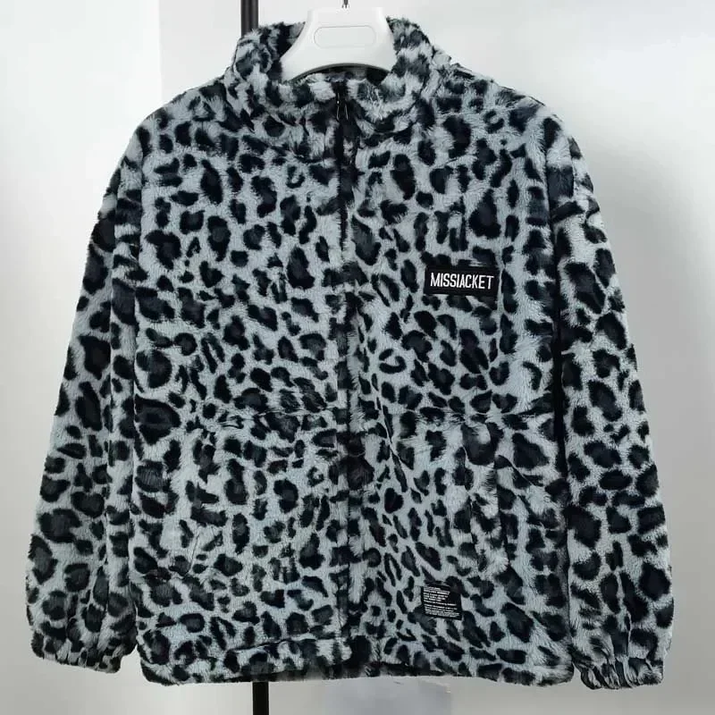 Version Lamb Wool Coat Women Winter Pink Leopard Print Thick Coat Korean Loose Plus Velvet Thick Retro Bright Color Street Coat