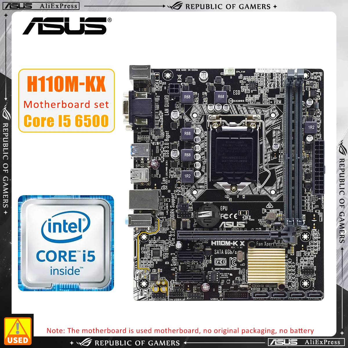 

ASUS H110M-K X+i5 6500 Motherboard KIt Supports Intel 6th and 7th generation Core processors using the LGA 1151 DDR4 32GB ATX