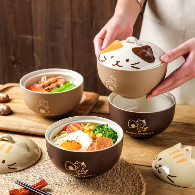 Kawaii Korean Ramen Bowl With Lid Ceramics Cute Large Instant Noodles Fruit  Salad Soup Rice Bowl Cartoon Home Kitchen Tableware - Bowls - AliExpress