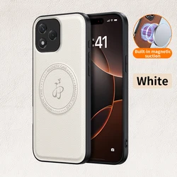 Premium PU Leather Wireless Charging Magnetic Case - Protective Hard Back Cover for HONOR 400 Pro (White)
