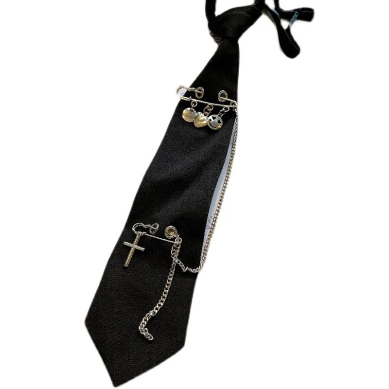 

Fashion Neckties for Students Unisex Casual Solid Color Necktie Metal Chain Neckwear Girl Boys Uniform Accessories