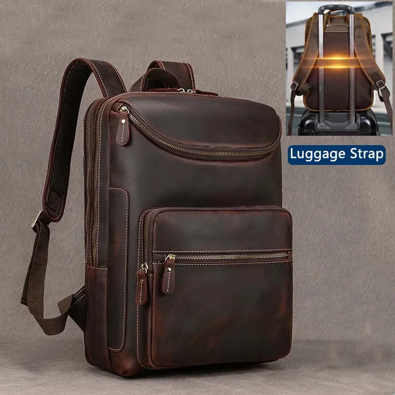 

Рюкзак мужской из натуральной воловьей кожи, деловой ранец для ноутбука 15 дюймов, большой дорожный уличный Повседневный школьный портфель