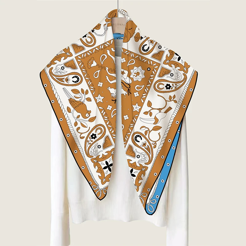 90*90cm Hijab Scarf Women Summer Fashion Designer Two-sided Twill Sunscreen Shawl Kerchief Square Silk Scarfs Neck Headscarf