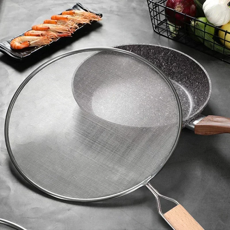 1Pcs 21cm/25cm/29cm/33cm Stainless Steel Splatter Screen Mesh Pot Lid Cover Oil Frying Pan Lid Cooking Tools