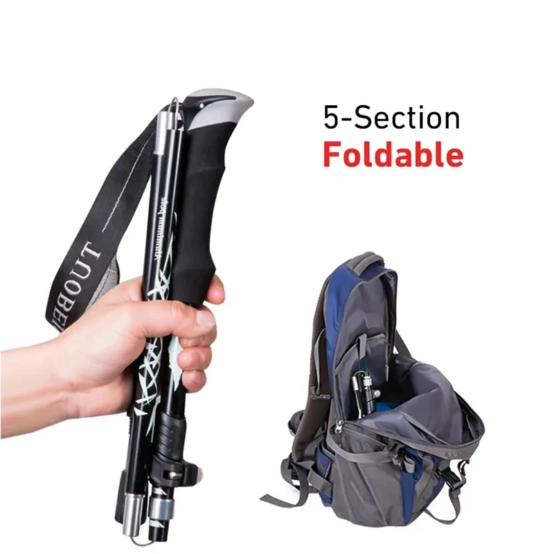 

5-Section Portable Outdoor Fold Trekking Pole Walking Hiking Stick Telescopic Club For Nordic Elderly Camping Walking Poles