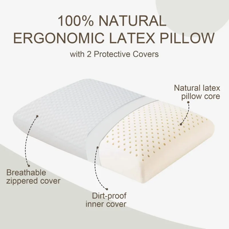100% Pure Natural Latex Pillow for Neck Pain Relieve Sleep Orthopedic Pillows Comfortable Breathable Cervical Health Care Pillow
