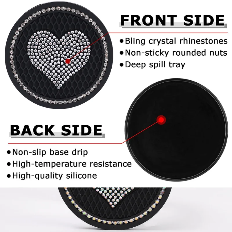 2Pcs Heart Shape Car Colorful Coaster Water Cup Anti-slip Pad Mat Silica Waterproof Interior Decoration Car Styling Accessories