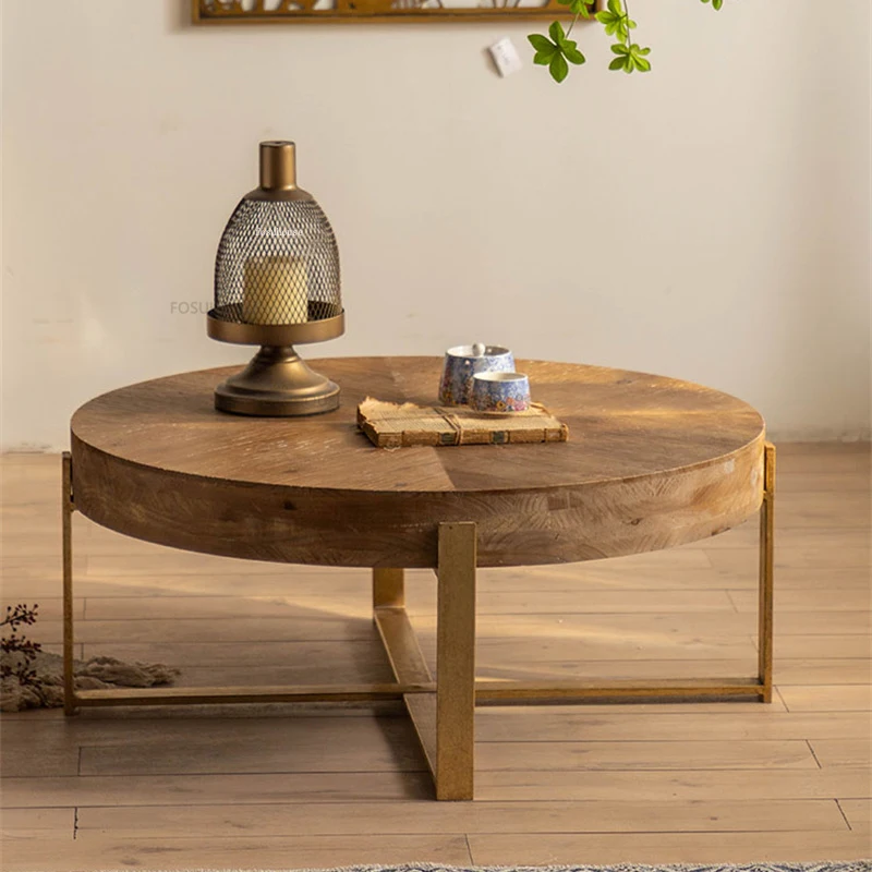 Nordic Solid Wood Coffee Tables for Caf&eacute; Furniture Round Table Household Balcony Vintage Creative Multifunction Simple Tea Table
