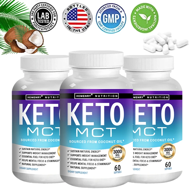 

Keto MCT Oil Capsules - Natural Pure Coconut Oil Extract, Supports Ketogenic Diet, Source of Energy, Digestible for Men & Women